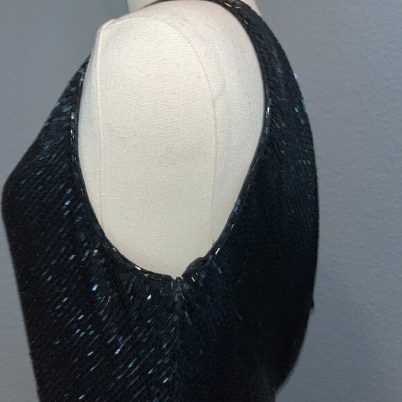 BLACK TIE OLEG CASSINI Black Full Beaded Sleeveless Formal Red Carpet Gown - 10 - Picture 8 of 16